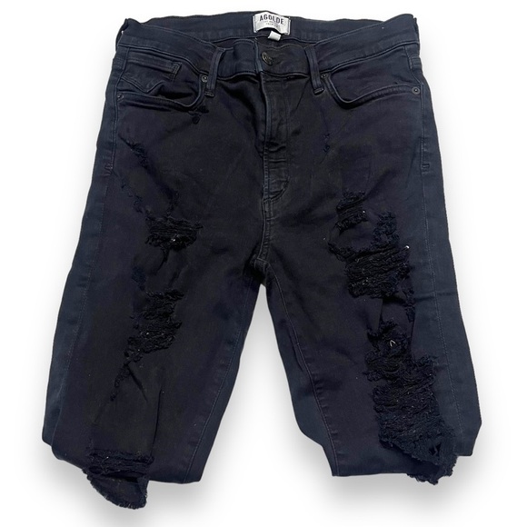 Agolde Sophie High Rise Skinny Jeans in Black Moonstruck Destroyed Womens 30 - Picture 3 of 8